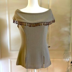 Taupe off shoulder stretch Top, without Label, bought in Cache.